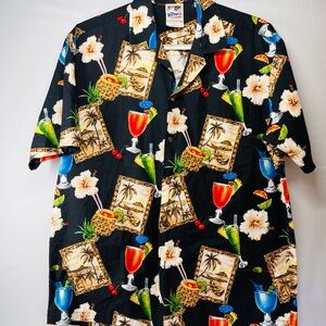 Vintage Vibrant Tropical‎ Print Black Shirt